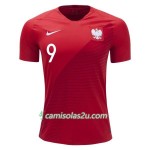 Camisolas de Futebol Polônia Robert Lewandowski 9 Equipamento Alternativa Copa do Mundo 2018 Manga Curta